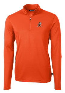 Cutter and Buck Cleveland Browns Mens Orange Virtue Eco Pique Long Sleeve 1/4 Zip Pullover