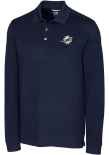 Cutter and Buck Miami Dolphins Mens Navy Blue Advantage Long Sleeve Polo Shirt