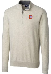 Cutter and Buck Denver Broncos Mens Oatmeal Historic Lakemont Long Sleeve 1/4 Zip Pullover