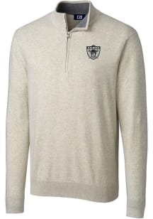 Cutter and Buck Las Vegas Raiders Mens Oatmeal Lakemont Long Sleeve 1/4 Zip Pullover