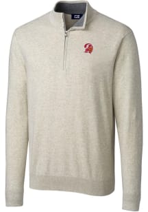 Cutter and Buck Tampa Bay Buccaneers Mens Oatmeal Historic Lakemont Long Sleeve 1/4 Zip Pullover