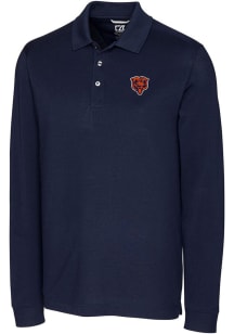 Cutter and Buck Chicago Bears Mens Navy Blue Advantage Long Sleeve Polo Shirt