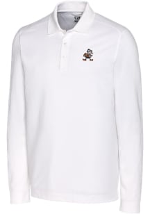 Cutter and Buck Cleveland Browns Mens White Historic Advantage Long Sleeve Polo Shirt