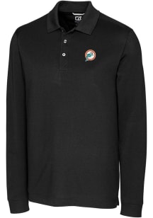 Cutter and Buck Miami Dolphins Mens Black Advantage Long Sleeve Polo Shirt