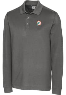 Cutter and Buck Miami Dolphins Mens Grey Historic Advantage Long Sleeve Polo Shirt