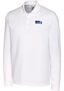 Cutter and Buck Seattle Seahawks Mens White Historic Advantage Long Sleeve Polo Shirt