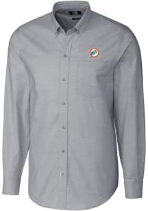 Cutter and Buck Miami Dolphins Mens Charcoal Historic Stretch Oxford Long Sleeve Dress Shirt