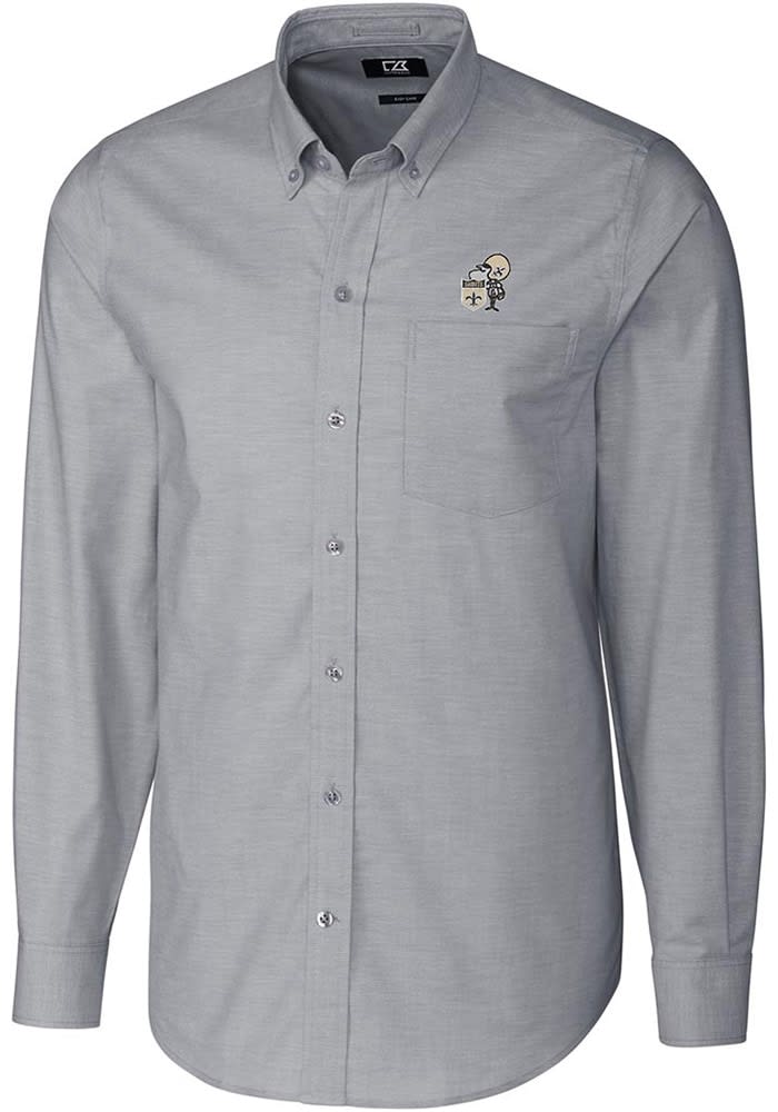 saints dress shirt Cutter & Buck New Orleans Saints Easy Care Stretch Oxford Stripe Mens Long Sleeve Button Down Shirt in Charcoal