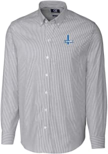 Cutter and Buck Detroit Lions Mens Charcoal Historic Stretch Oxford Stripe Long Sleeve Dress Shi..