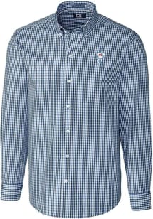 Cutter and Buck Houston Texans Mens Navy Blue Historic Easy Care Gingham Long Sleeve Dress Shirt