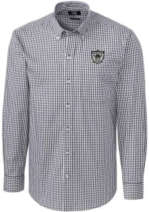 Cutter and Buck Las Vegas Raiders Mens Charcoal Historic Easy Care Gingham Long Sleeve Dress Shi..