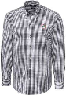 Cutter and Buck Miami Dolphins Mens Charcoal Historic Easy Care Gingham Long Sleeve Dress Shirt
