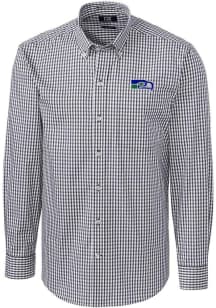 Cutter and Buck Seattle Seahawks Mens Charcoal Historic Easy Care Gingham Long Sleeve Dress Shir..