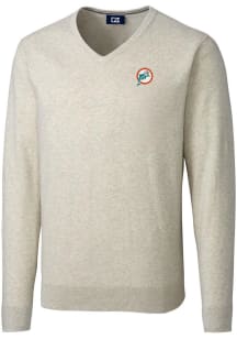 Cutter and Buck Miami Dolphins Mens Oatmeal Historic Lakemont Long Sleeve Sweater