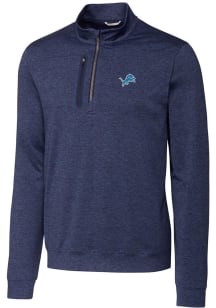 Cutter and Buck Detroit Lions Mens Navy Blue Stealth Long Sleeve 1/4 Zip Pullover