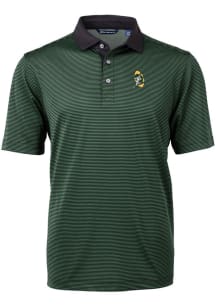 Cutter and Buck Green Bay Packers Mens Green Historic Virtue Eco Pique Micro Stripe Short Sleeve..