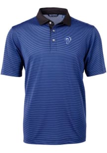 Cutter and Buck Los Angeles Rams Mens Blue Historic Virtue Eco Pique Micro Stripe Short Sleeve P..