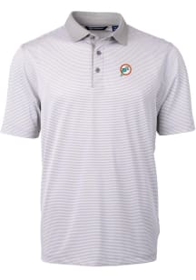 Cutter and Buck Miami Dolphins Mens Grey Historic Virtue Eco Pique Micro Stripe Short Sleeve Pol..
