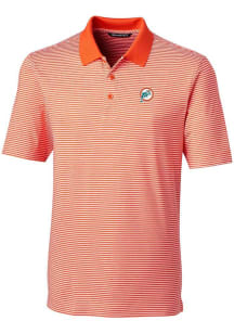 Cutter and Buck Miami Dolphins Mens Orange Historic Forge Tonal Stripe Short Sleeve Polo