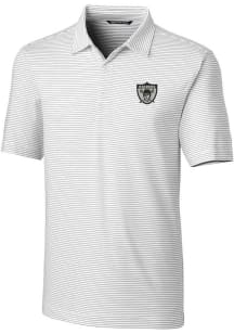 Cutter and Buck Las Vegas Raiders Mens White Historic Forge Pencil Stripe Short Sleeve Polo