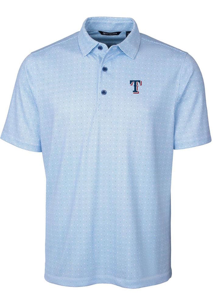 Cutter and Buck Texas Rangers Blue Pike Double Dot Short Sleeve Polo, Blue, 94% Polyester / 6% SPANDEX, Size S, Rally House