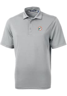 Cutter and Buck Miami Dolphins Mens Grey Historic Virtue Eco Pique Short Sleeve Polo