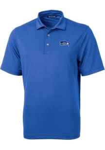 Cutter and Buck Seattle Seahawks Mens Blue Historic Virtue Eco Pique Short Sleeve Polo