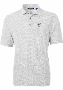 Cutter and Buck Miami Dolphins Mens Grey Historic Virtue Eco Pique Botanical Short Sleeve Polo
