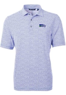 Cutter and Buck Seattle Seahawks Mens Blue Historic Virtue Eco Pique Botanical Short Sleeve Polo