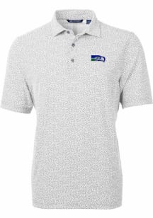 Cutter and Buck Seattle Seahawks Mens Grey Historic Virtue Eco Pique Botanical Short Sleeve Polo