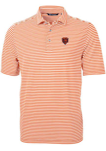 Cutter and Buck Chicago Bears Mens Orange Historic Virtue Eco Pique Stripe Short Sleeve Polo