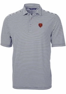 Cutter and Buck Chicago Bears Mens Navy Blue Historic Virtue Eco Pique Stripe Short Sleeve Polo