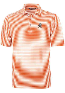 Cutter and Buck Cleveland Browns Mens Orange Historic Virtue Eco Pique Stripe Short Sleeve Polo