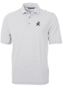 Cutter and Buck Cleveland Browns Mens Grey Historic Virtue Eco Pique Stripe Short Sleeve Polo