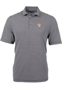 Cutter and Buck Miami Dolphins Mens Black Historic Virtue Eco Pique Stripe Short Sleeve Polo