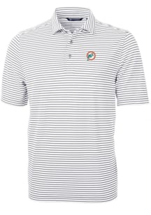 Cutter and Buck Miami Dolphins Mens Grey Historic Virtue Eco Pique Stripe Short Sleeve Polo