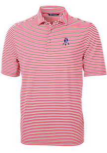 Cutter and Buck New England Patriots Mens Red Historic Virtue Eco Pique Stripe Short Sleeve Polo