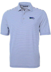 Cutter and Buck Seattle Seahawks Mens Blue Historic Virtue Eco Pique Stripe Short Sleeve Polo