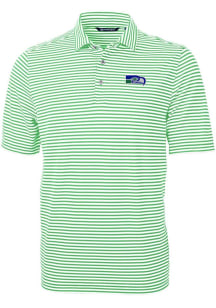 Cutter and Buck Seattle Seahawks Mens Green Historic Virtue Eco Pique Stripe Short Sleeve Polo