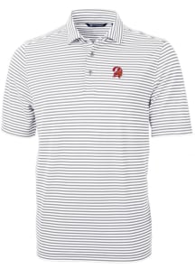 Cutter and Buck Tampa Bay Buccaneers Mens Grey Historic Virtue Eco Pique Stripe Short Sleeve Pol..