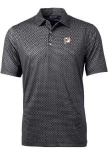 Cutter and Buck Miami Dolphins Mens Black Historic Pike Banner Short Sleeve Polo