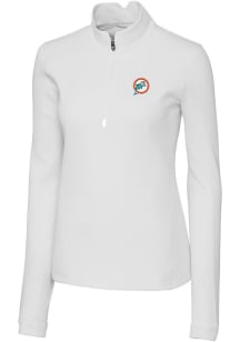 Cutter and Buck Miami Dolphins Womens White Traverse 1/4 Zip Pullover