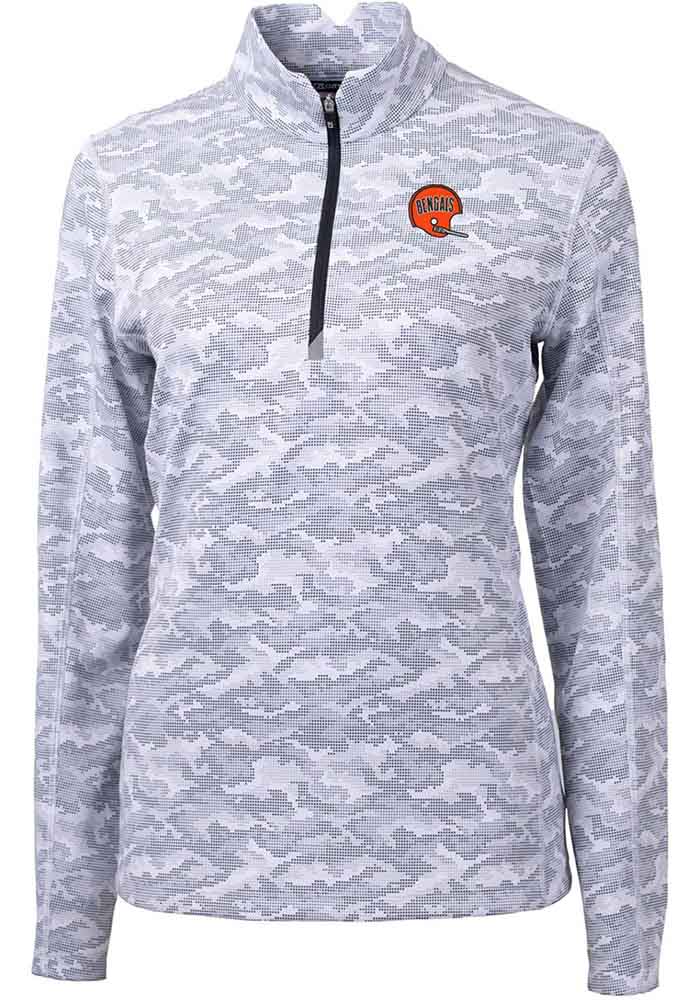 Cutter and Buck Cincinnati Bengals Womens Charcoal Historic Traverse Camo 1/4 Zip Pullover