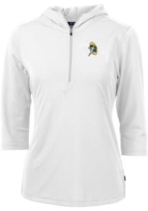 Cutter and Buck Green Bay Packers Womens White Historic Virtue Eco Pique Hooded Sweatshirt