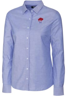 Cutter and Buck Buffalo Bills Womens Historic Stretch Oxford Long Sleeve Blue Dress Shirt