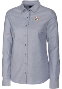 Cutter and Buck Miami Dolphins Womens Historic Stretch Oxford Long Sleeve Charcoal Dress Shirt