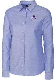 Cutter and Buck New England Patriots Womens Historic Stretch Oxford Long Sleeve Blue Dress Shirt