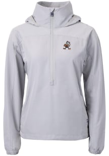 Cutter and Buck Cleveland Browns Womens Grey Charter Eco Long Sleeve Pullover