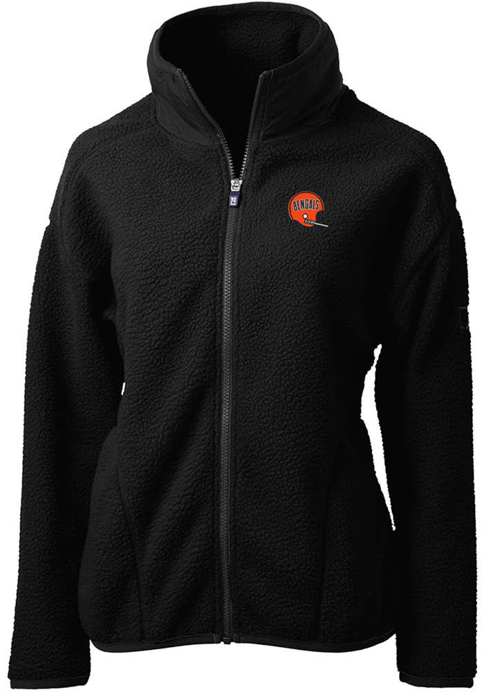 Cutter and Buck Cincinnati Bengals Womens Black Historic Cascade Sherpa Long Sleeve Full Zip Jac..