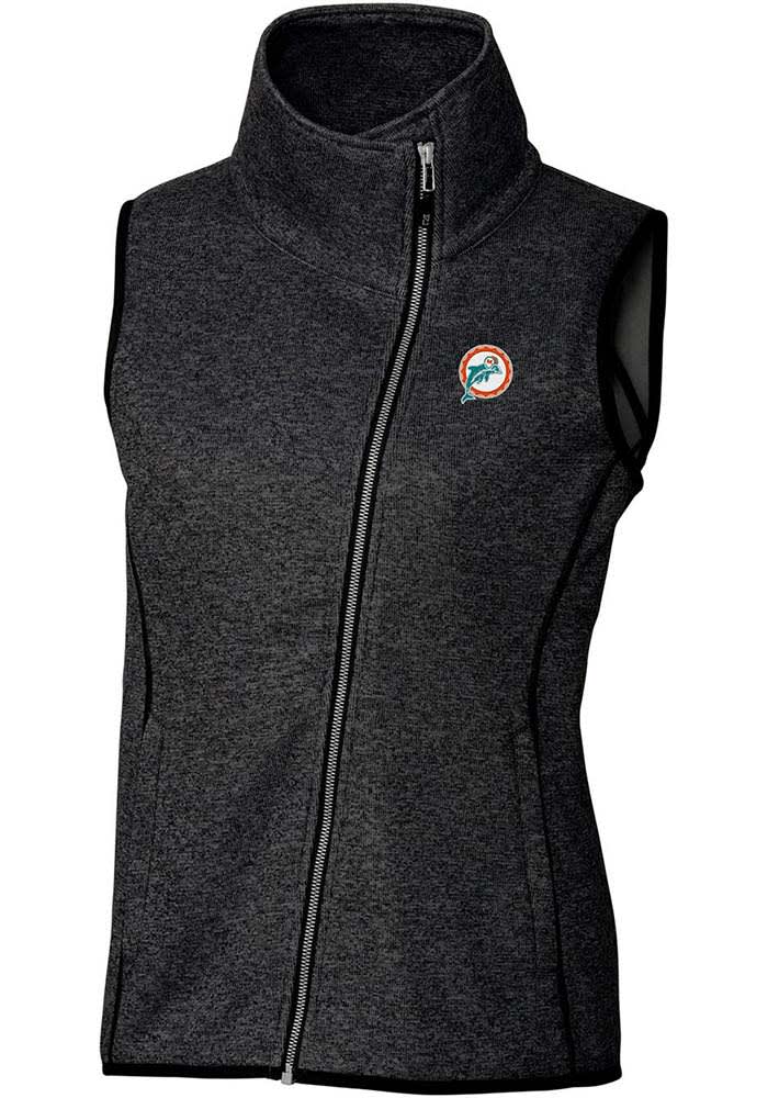 Women's Cutter & Buck Heathered Gray Miami Dolphins Mainsail Sweater-Knit Full-Zip Vest Size: Small